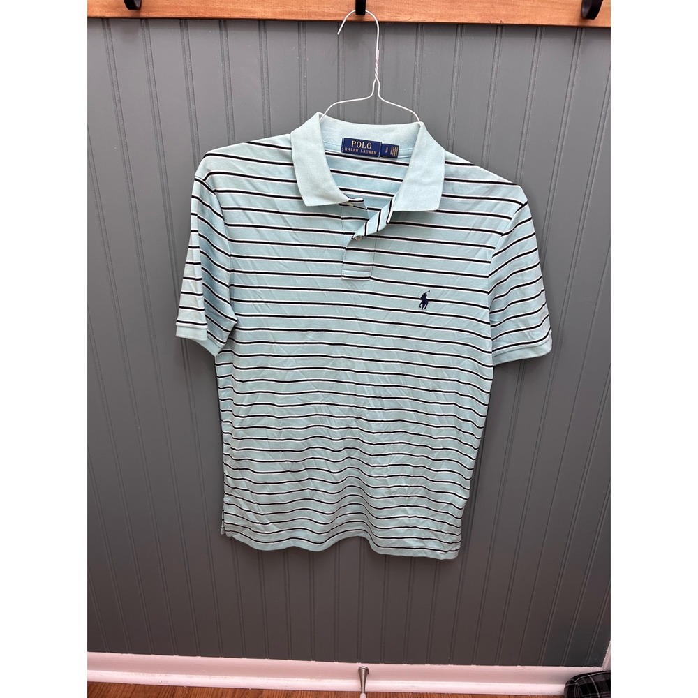 Polo Ralph Lauren Mens Small Mint Green Navy Striped Short Sleeve Polo Shirt